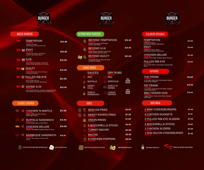 Sin City Burger Menu - Image 1